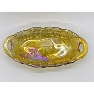 Vintage Lily Pons Amber Marigold Carnival Glass Relish Candy Dish